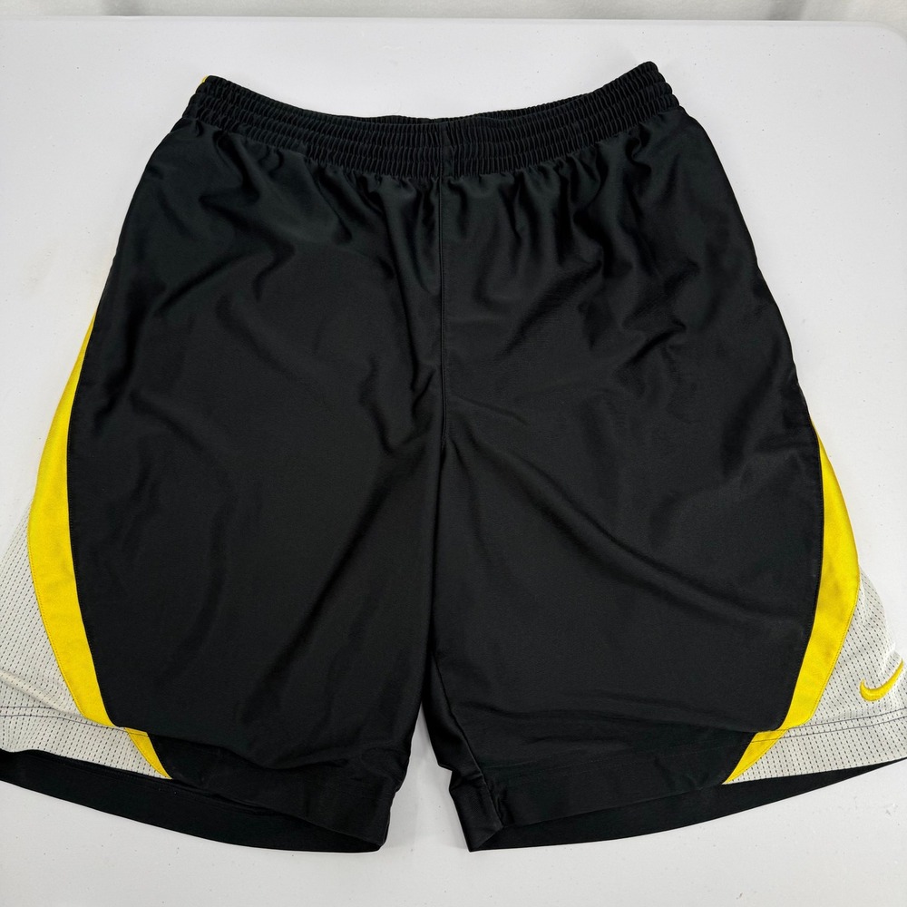 Nike Mens Basketball Shorts Black Yellow White Athletic Size Large Lined Y2K